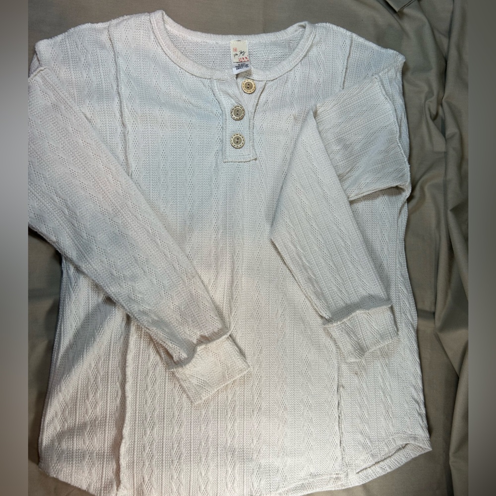 7th Ray Cream Henley Knit Sweater